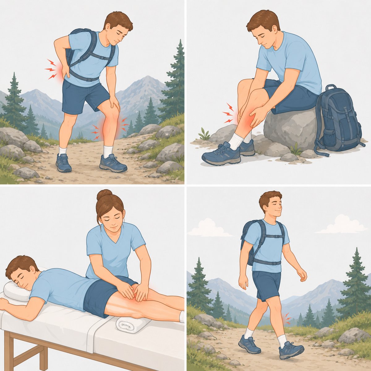 Hiker in the Allgäu with muscle pain and follow-up sports massage